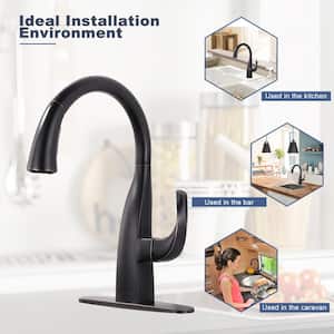Single Handle Pull Down Sprayer Kitchen Faucet with Vintage Gooseneck and Soap Dispenser in Oil Rubbed Bronze
