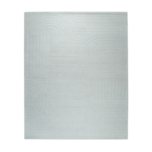 Ivory 7 ft. 9 in. x 9 ft. 9 in. Hand-Tufted Wool Contemporary Modern Rug Area Rug