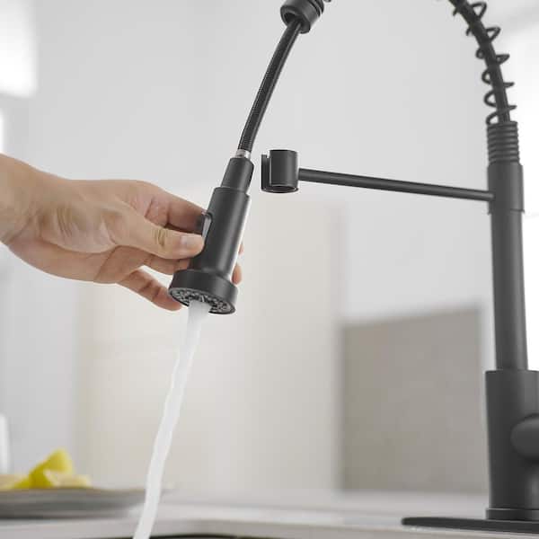 Commercial Style Spring Matte Black 19.01 in. H 2-Func Pull-Down Kitchen Faucet W/ 360° Swivel