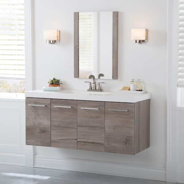 Domani Stella 48 in. W x 19 in. D x 22 in. H Single Sink  Bath Vanity in White Washed Oak with White Cultured Marble Top
