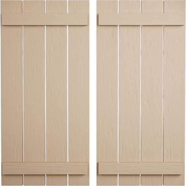 Ekena Millwork 23.5 in. x 48 in. Timberthane Polyurethane 4-Board Spaced Board-n-Batten Rough Sawn Faux Wood Shutters Pair