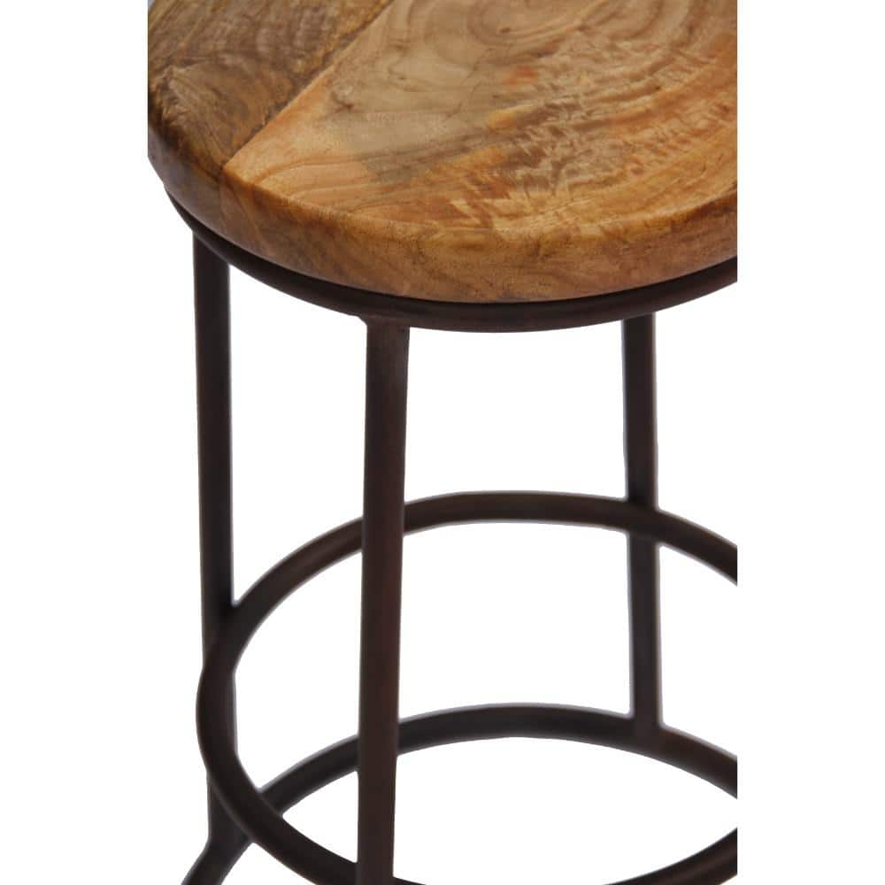 Circular Mango Wood and Iron 24'' Counter Stool in Brown and Black