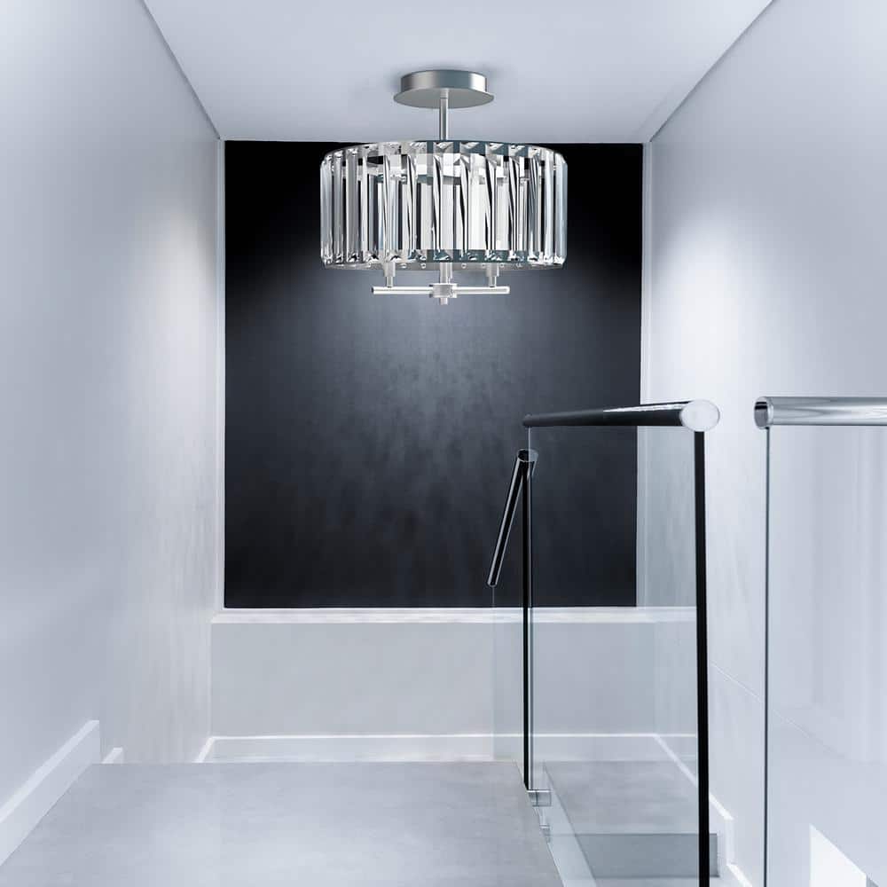 Cedar Hill 13.5" Chrome & Crystal LED-Compatible Drum Ceiling Light