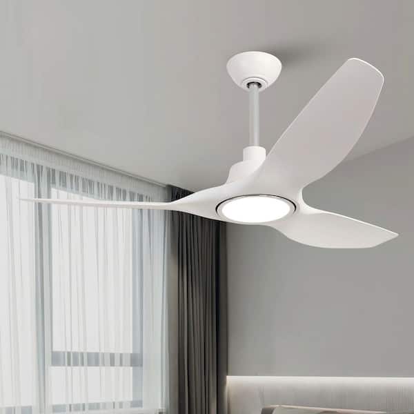 IHOMEadore 52 in. Indoor Integrated LED Matte White 3-Blade Smart Ceiling Fan with Light and Remote Control