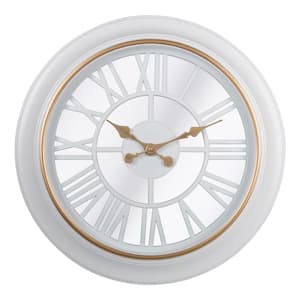 18 in. x 18 in. White Kiera Grace Round Antique Wendel Decorative Plastic Wall Clock