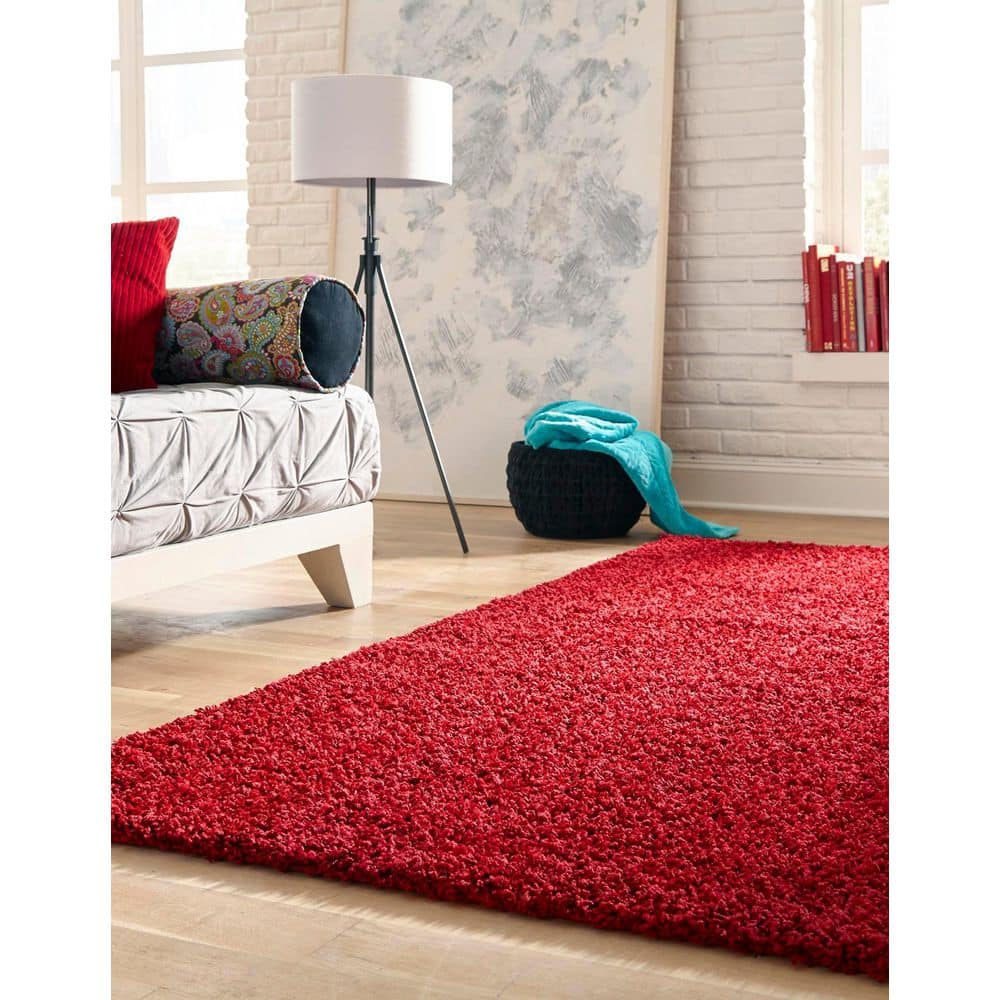 Cherry Red Luxurious Shag Rug 7'x10' - Reversible and Washable