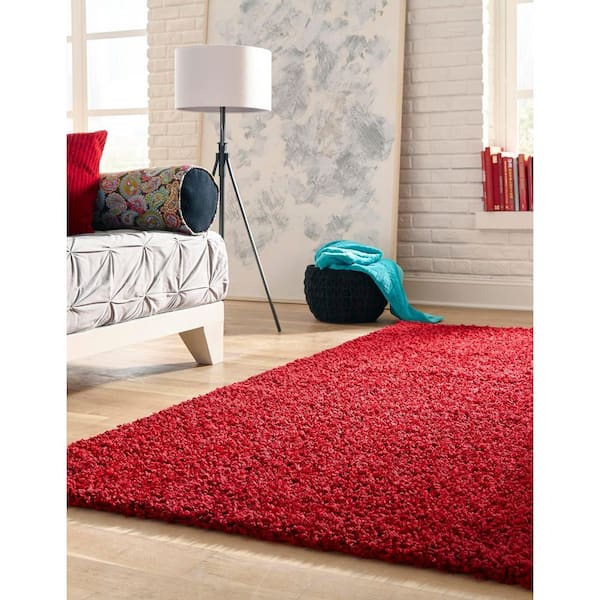 Unique Loom Solid Shag Cherry Red 10 ft. Runner Rug