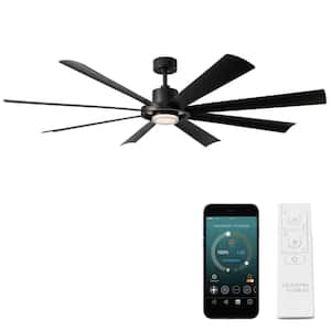 Aura 72 in. Smart Indoor/Outdoor Matte Black Windmill Ceiling Fan with Soft White Integrated LED with Remote Included