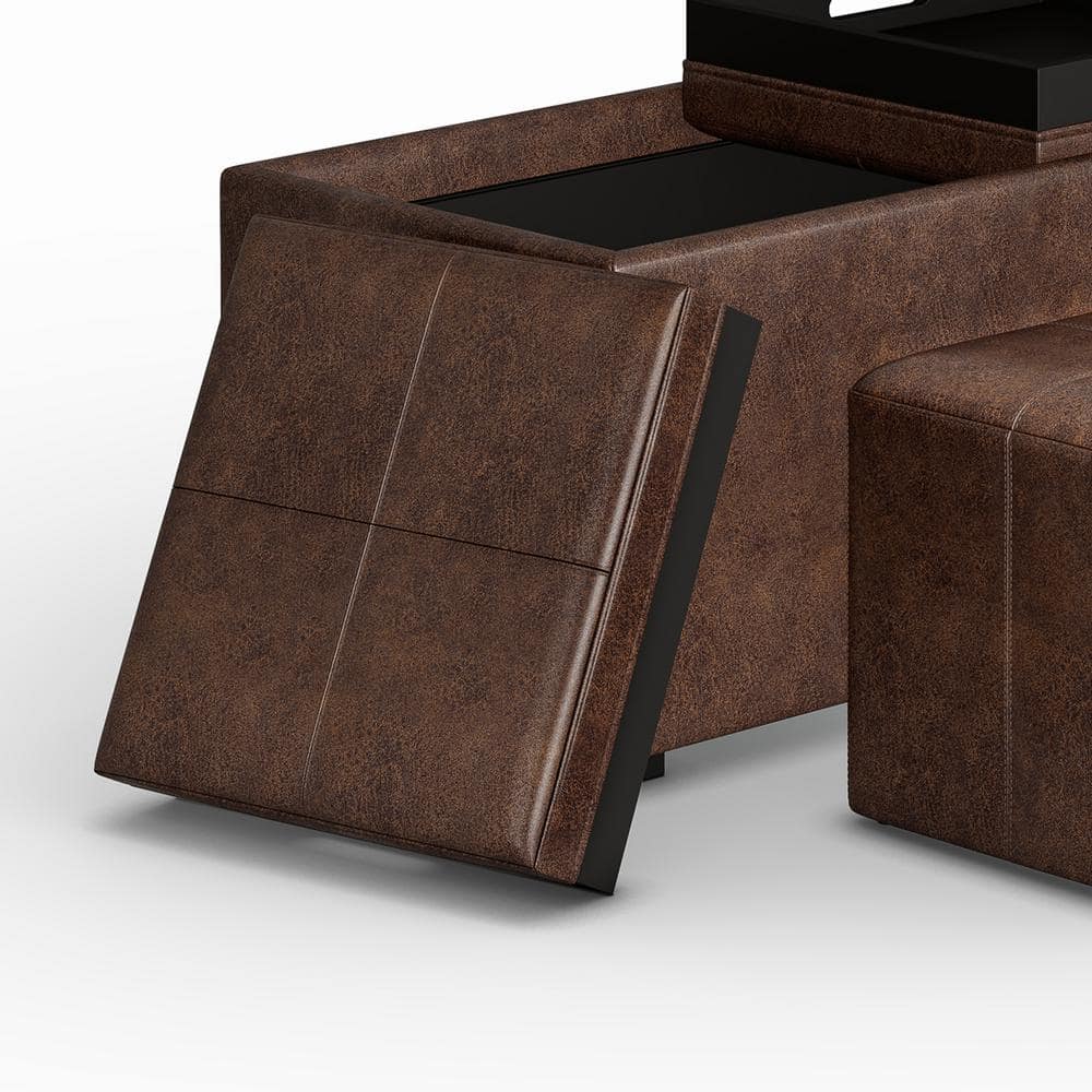 Avalon Chestnut Brown Multi-Functional Storage Ottoman Set
