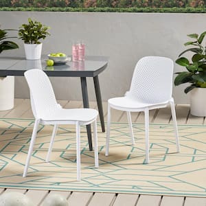 Classic White Plastic Outdoor Dining Chair Set of 2