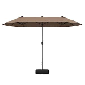 13 ft. Metal Double-sided Patio Umbrella with Crank Handle Umbrella Base Safety Lock in Tan