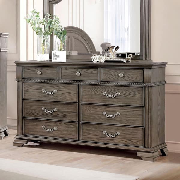 gray dresser with silver pulls Coaster Evangeline 9-Drawer Dresser Silver Oak
