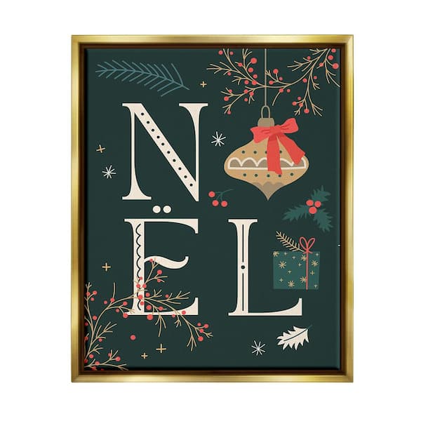 Stupell Industries Noel with Holiday Ornament by Lil Rue 1 Piece Floater Frame Graphic Print Nature Poster Art Print 21 in. x 17 in.
