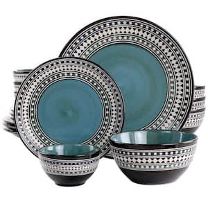 Blue Sage 16-Piece Double Bowl Stoneware Dinnerware Set in Blue