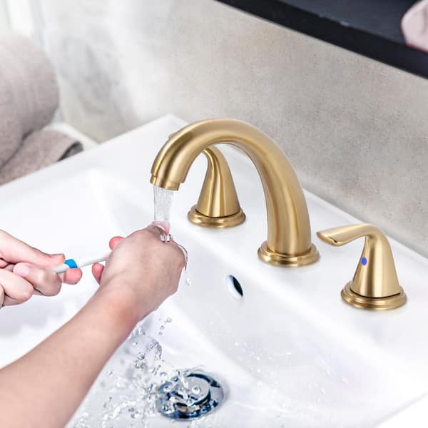 3-Holes 8 in. Widespread Double Handle Bathroom Faucet in Gold