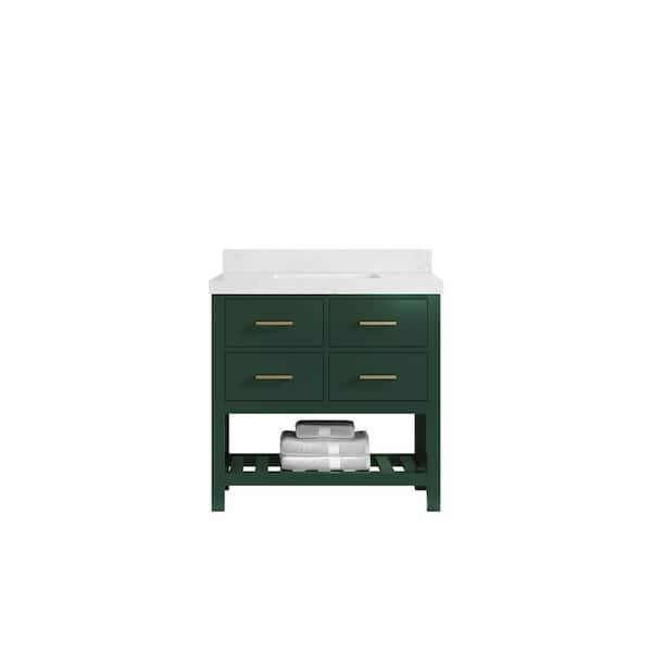 Willow Collections Parker 36 in. W x 22 in. D x 36 in. H Center Sink Bath Vanity in Lafayette Green with 2 in. Empira Quartz Top