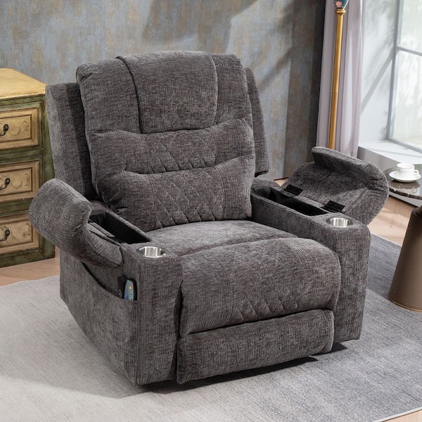 Upgraded Flagship Oversized Gray Chenille Power Lift Recliner Chair with Extended Footrest and Armrest Storage