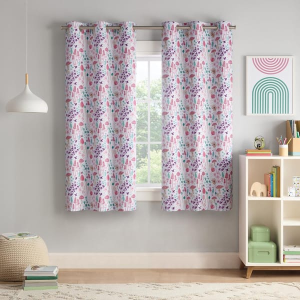 Eclipse Kids Mushroom Multi Polyester Printed 37 in. W x 63 in. L 100% Blackout Curtain (Single Panel)