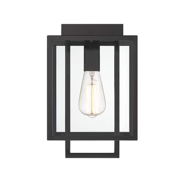 Preston 1-Light Matte Black Outdoor Flush Mount Ceiling Light with Clear Glass Shade