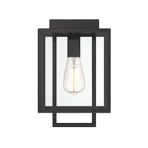 Preston 8 in. 1-Light Matte Black Modern Outdoor Flush Mount Light with Clear Glass Shade
