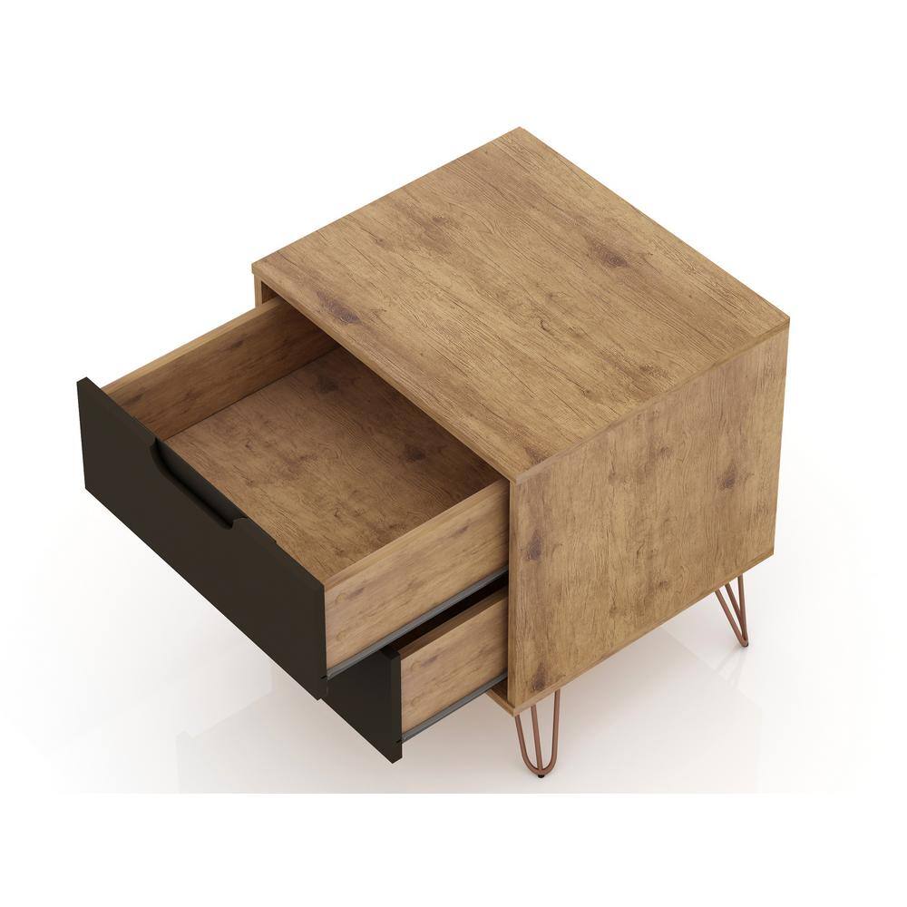 Mid-Century Modern Nature and Textured Grey 2-Drawer Nightstand Set