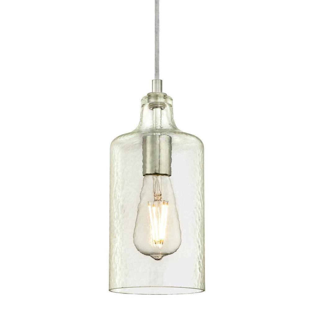 Brushed Nickel Mini Pendant with Clear Textured Glass