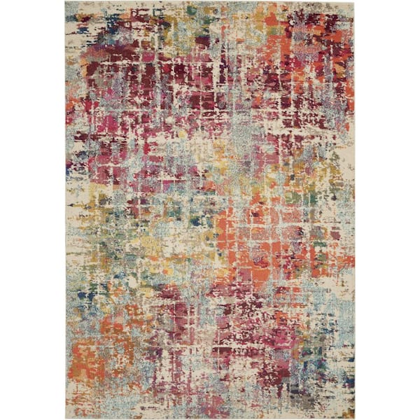 7 ft. x 10 ft. White Abstract Distressed Non Skid Area Rug