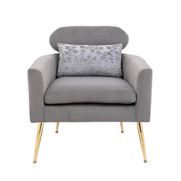 ATHMILE Gray Velvet Accent Arm Chair (Set of 1)