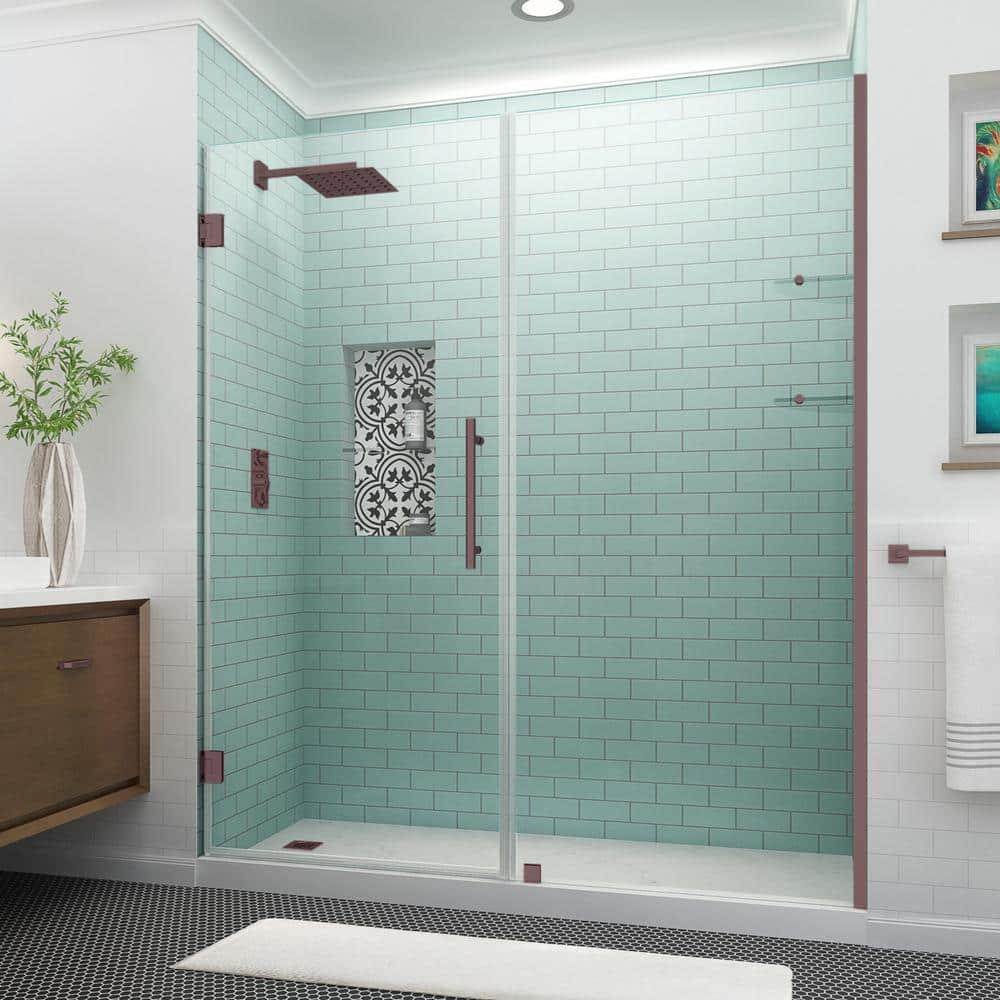 Belmore GS 66.25 in. to 67.25 in. x 72 in. Frameless Hinged Shower Door with Glass Shelves in Bronze price history on PriceWatchPro