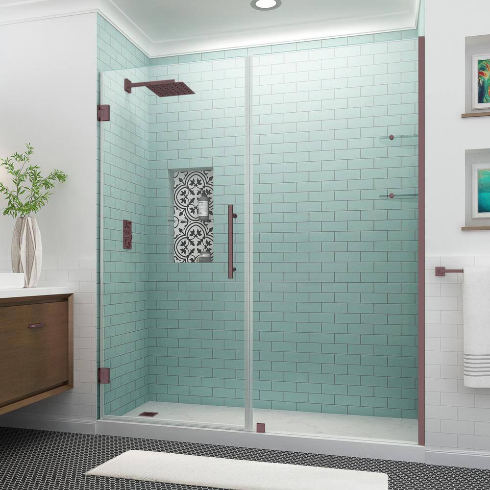 Belmore GS 67.25 in. to 68.25 in. x 72 in. Frameless Hinged Shower Door with Glass Shelves in Bronze price history on PriceWatchPro