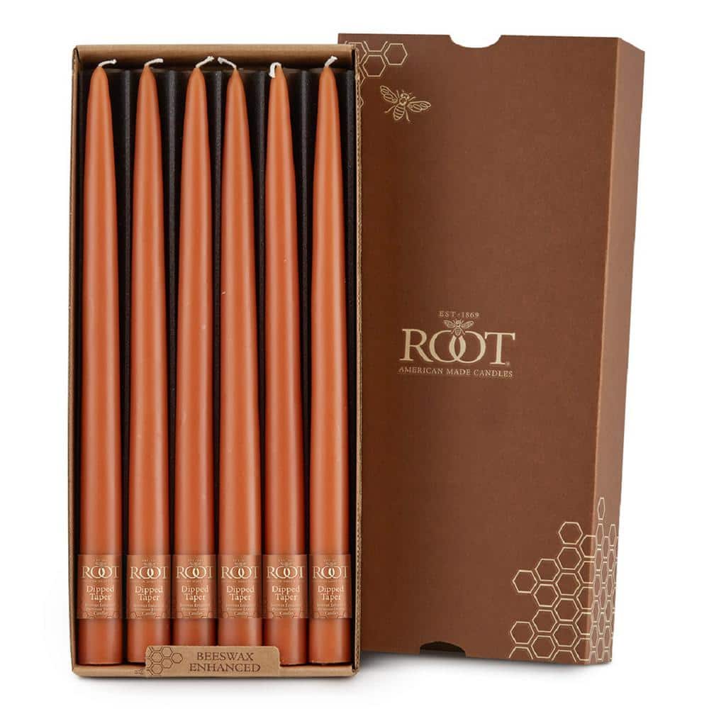 ROOT CANDLES 12 in. Dipped Taper Rust Dinner Candle (Box of 12) 7219