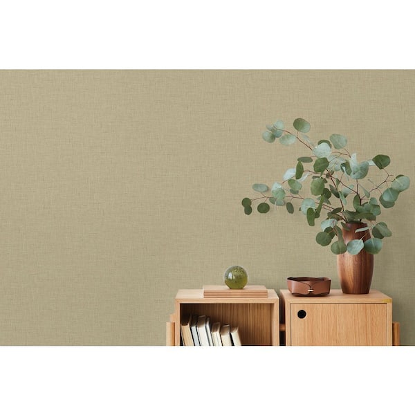 Seabrook Designs 60.75 sq. ft. Sand Stretford Linen Embossed Vinyl Unpasted Wallpaper Roll