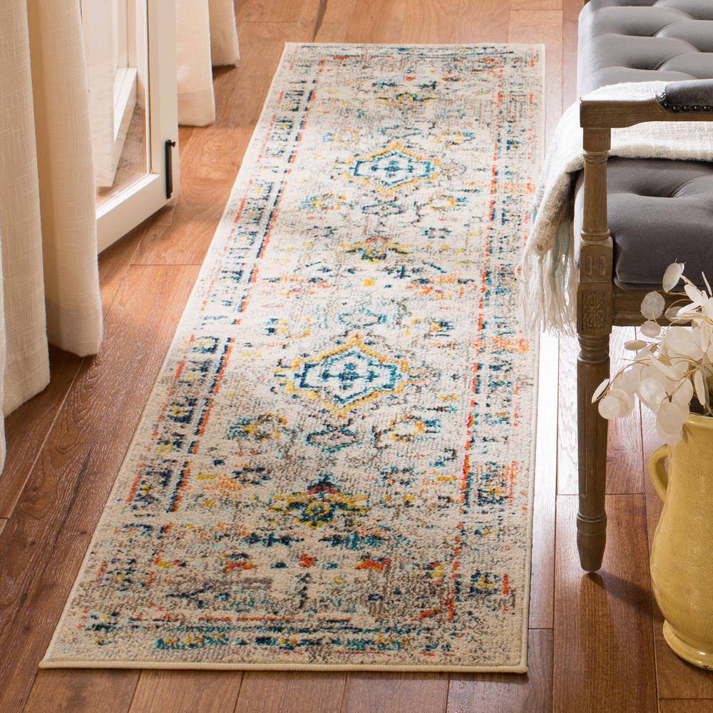 Madison Cream and Blue Distressed Runner Rug