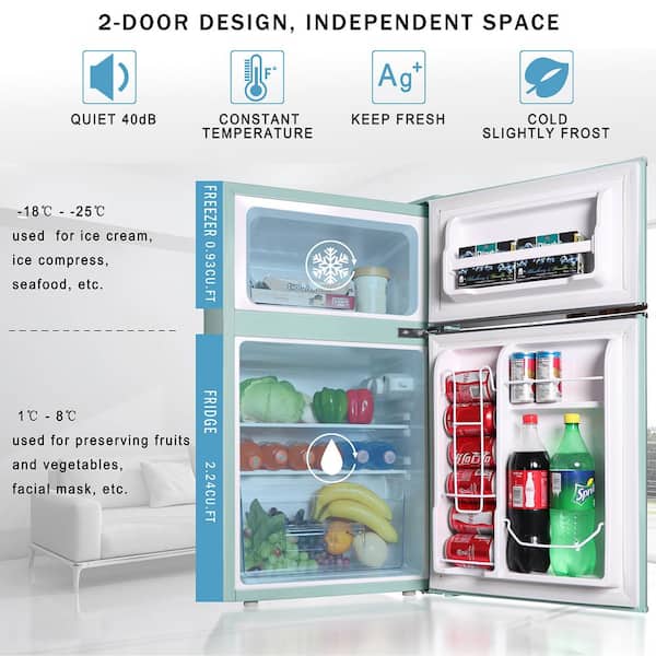 Double Door Mini Fridge with Freezer, 3.2 Cu.Ft Compact Refrigerator w