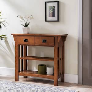 Mission Impeccable 30 in. Medium Oak Solid Wood 2-Shelf Accent Bookcase with Drawers