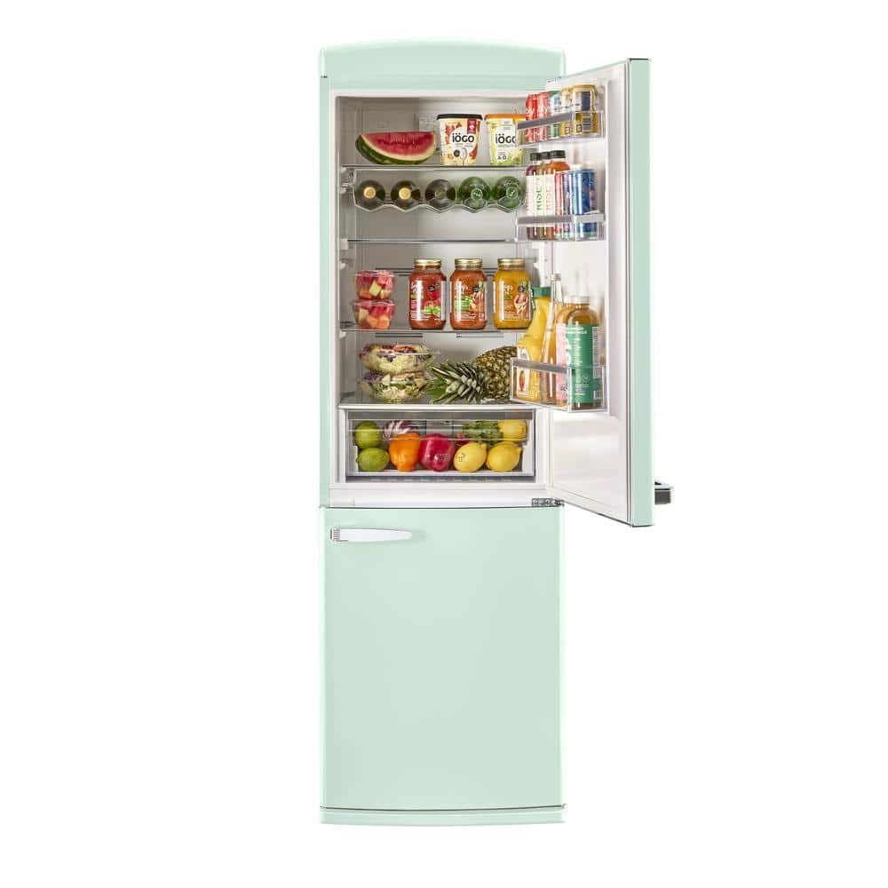Summer Mint Green Retro Bottom Mount Fridge with Chrome Accents
