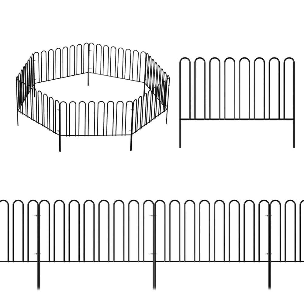 Oumilen 12.6in. H x 10 ft. L Black Metal Fencing 7 Panels Decorative Garden Fence No Dig ONZL08