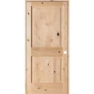 36 in. x 80 in. Rustic Knotty Alder 2-Panel Square Top Solid Wood Left-Hand Single Prehung Interior Door