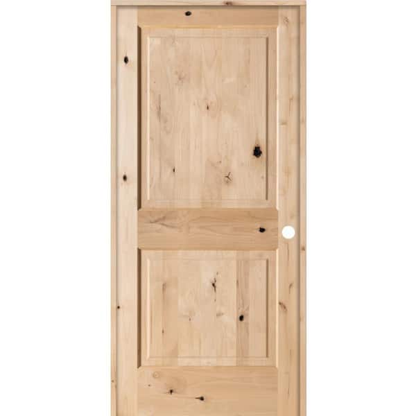 36 in. x 80 in. Rustic Knotty Alder 2-Panel Square Top Solid Wood Left-Hand Single Prehung Interior Door