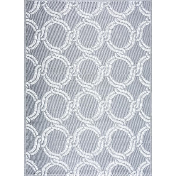 Mykonos Gray White 6 ft. x 9 ft. Reversible Recycled Plastic Indoor/Outdoor Area Rug