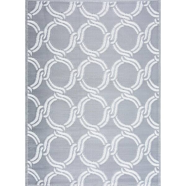 Mykonos Gray White 6 ft. x 9 ft. Reversible Recycled Plastic Indoor/Outdoor Area Rug