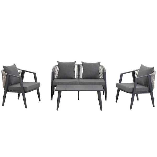 Unbranded 4-Piece Metal Patio Conversation Set with Gray Cushions