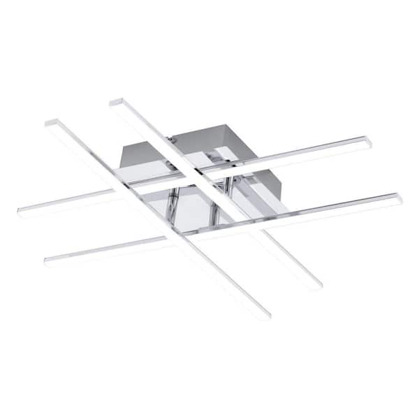 TAIFOND 21.65 in. 4-Light Chrome Integrated LED Crossed Design Flush Mount