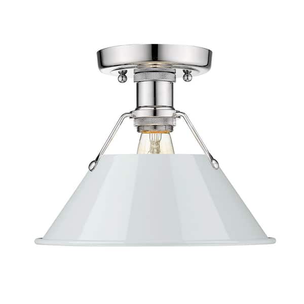 Golden Lighting Orwell 10 in. 1-Light Chrome and Dusky Blue Flush Mount