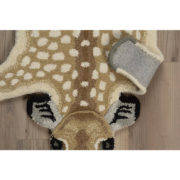 Jungle Antelope Beige and Brown 2 ft. x 3 ft. Modern Tufted Animal Print Wool Specialty Indoor Accent Area Rug