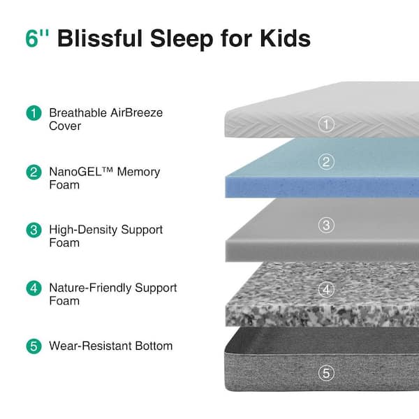 Twin Medium Cooling Gel Memory Foam 6 in. Mattress, Breathable and Hypoallergenic