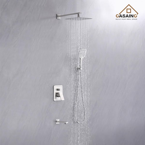 3-Spray Patterns with 9.8 in. Tub Wall Mount Dual Shower Heads in Spot Resist Brushed Nickel