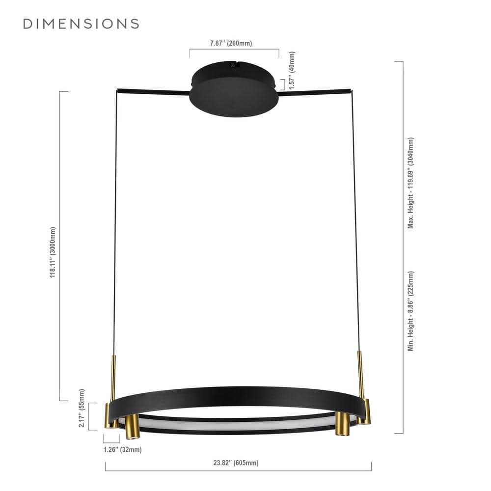 Tania 23" Black and Brass LED Ring Chandelier
