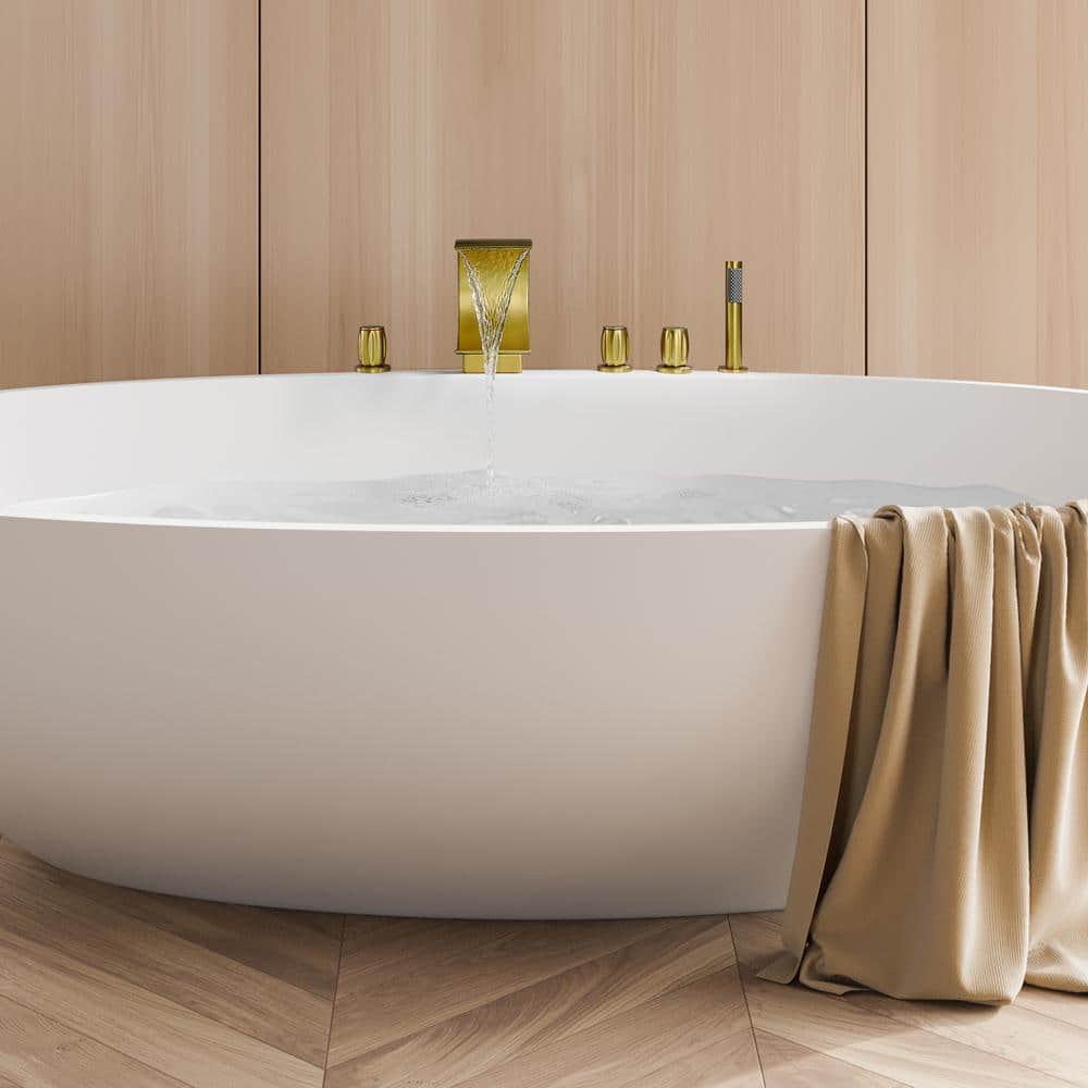 Brushed Gold Stainless Steel Waterfall Tub Faucet Set