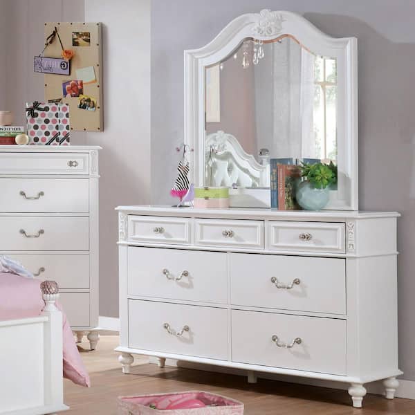 2pc Fritza White 7-Drawer 56 in. Dresser with Mirror